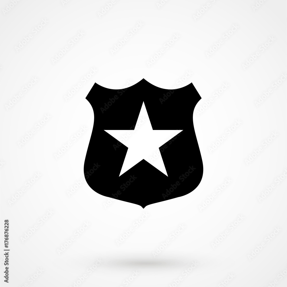 Sheriff badge with star icon vector, filled flat sign, solid pictogram isolated on white. Public safety symbol, logo illustration Sheriff badge with star icon vector, filled flat sign, solid pictogram isolated on white. Public safety symbol, logo illustration