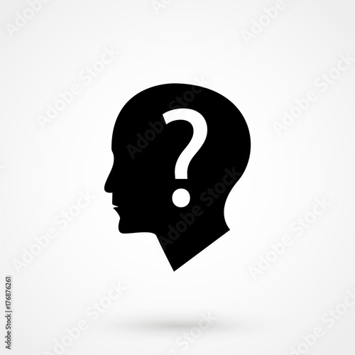 Human head with question mark symbol on white