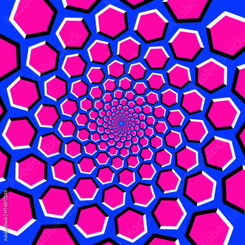 Hexagon tunnel optical illusion in pink & blue