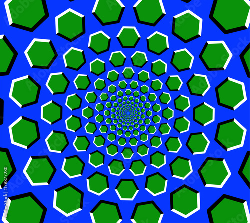 Hexagon tunnel optical illusion in blue & green