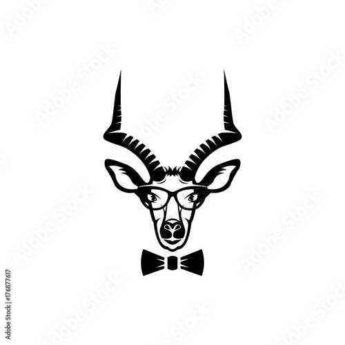 Vector antelope head  face  for retro hipster logos  emblems  badges  labels template and t-shirt vintage design element. Isolated on white background