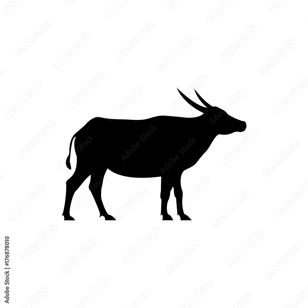 Vector asiatic buffalo silhouette view side for retro logos, emblems, badges, labels template vintage design element. Isolated on white background