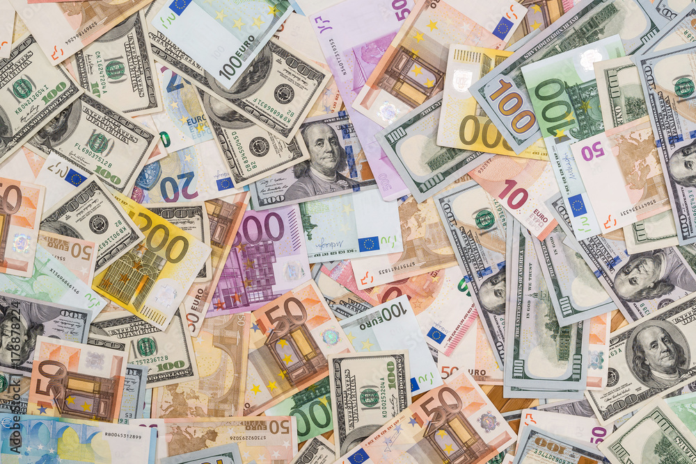 pile of dollar and euro banknote as background pile of dollar and euro banknote as background