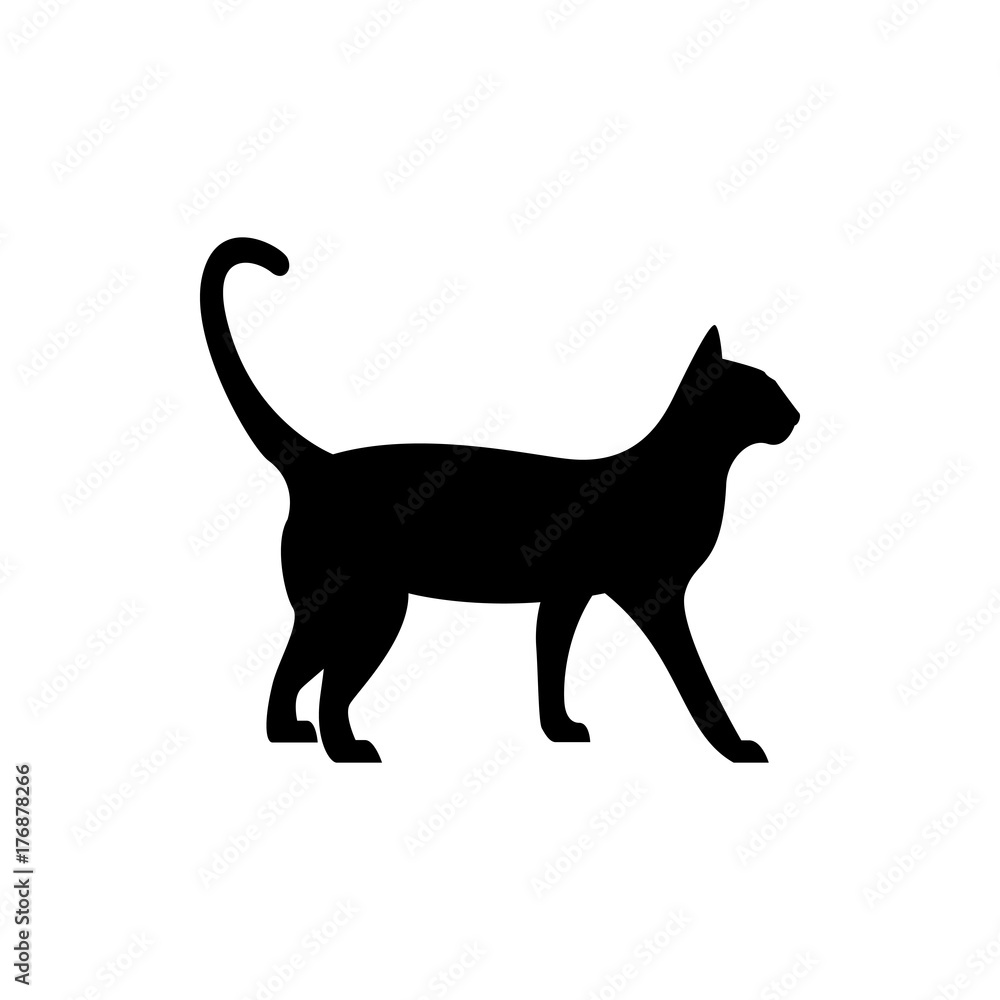 Vector cat silhouette view side for retro logos, emblems, badges, labels template vintage design element. Isolated on white background