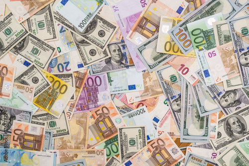 pile of dollar and euro banknote as background