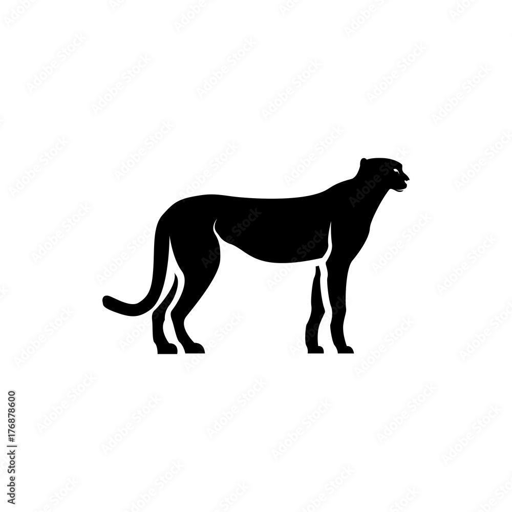 Vector cheetah silhouette view side for retro logos, emblems, badges, labels template vintage design element. Isolated on white background