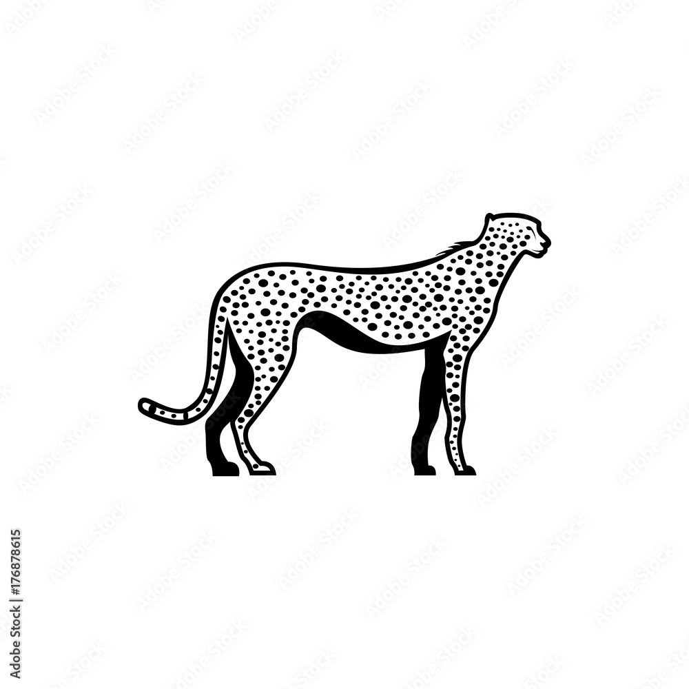 Vector cheetah silhouette view side for retro logos, emblems, badges, labels template vintage design element. Isolated on white background Vector cheetah silhouette view side for retro logos, emblems, badges, labels template vintage design element. Isolated on white background