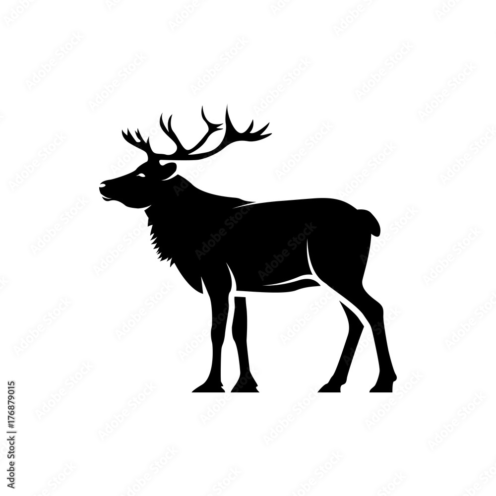 Vector deer silhouette view side for retro logos, emblems, badges, labels template vintage design element. Isolated on white background Vector deer silhouette view side for retro logos, emblems, badges, labels template vintage design element. Isolated on white background