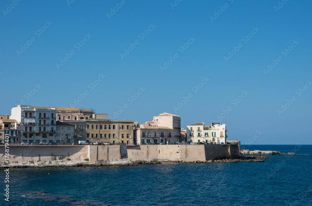 Embankment of Ortygia island, Syracuse city, in Sicily.
