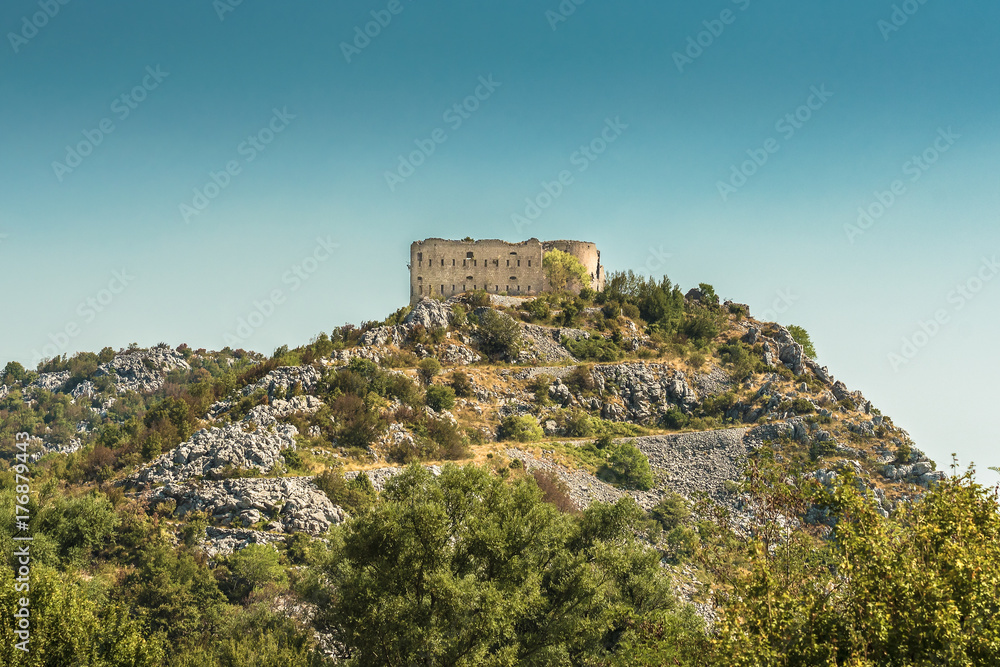 Ruins of an old fortress on a mountain, Montenegro