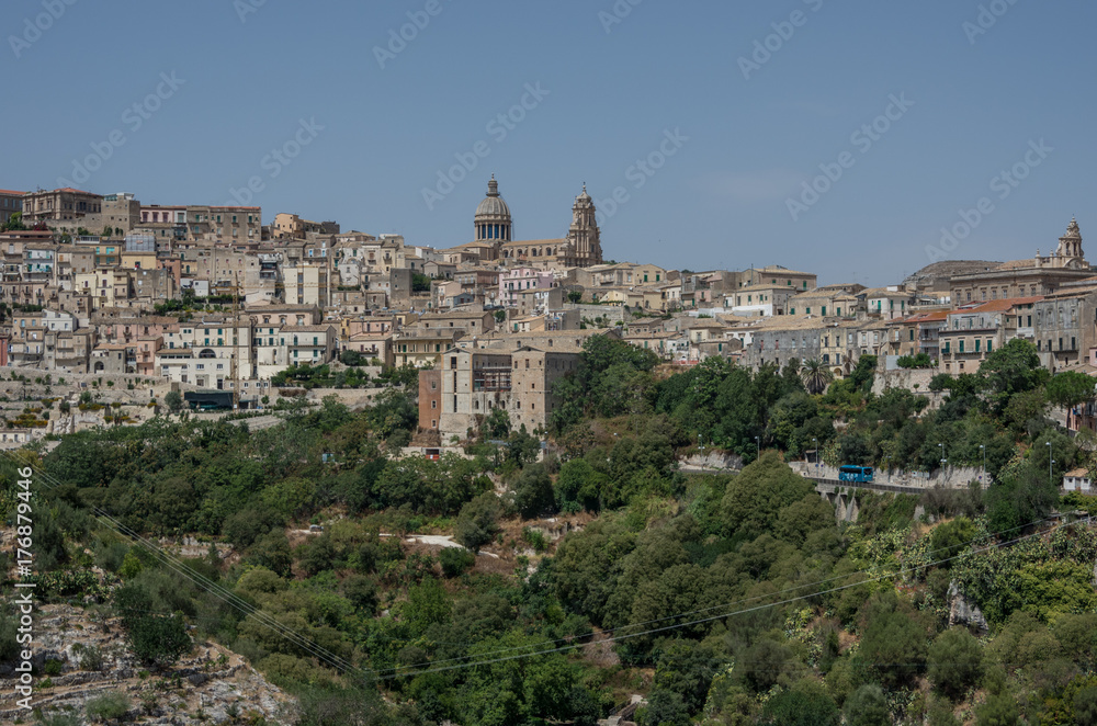 Panoramic view of the old small town Ragusa. Sicily. Italy.