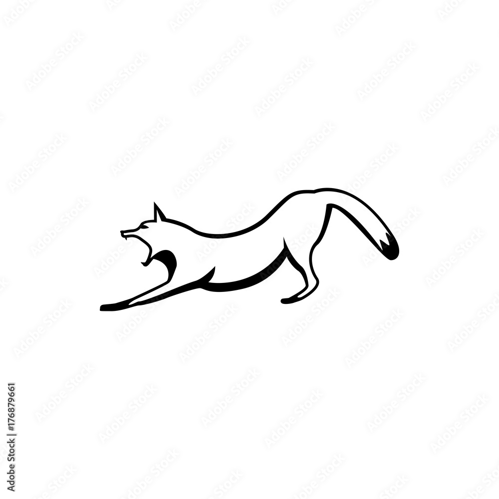 Fototapeta premium Vector fox silhouette view side for retro logos, emblems, badges, labels template vintage design element. Isolated on white background
