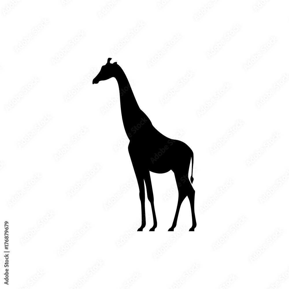Obraz premium Vector giraffe silhouette view side for retro logos, emblems, badges, labels template vintage design element. Isolated on white background