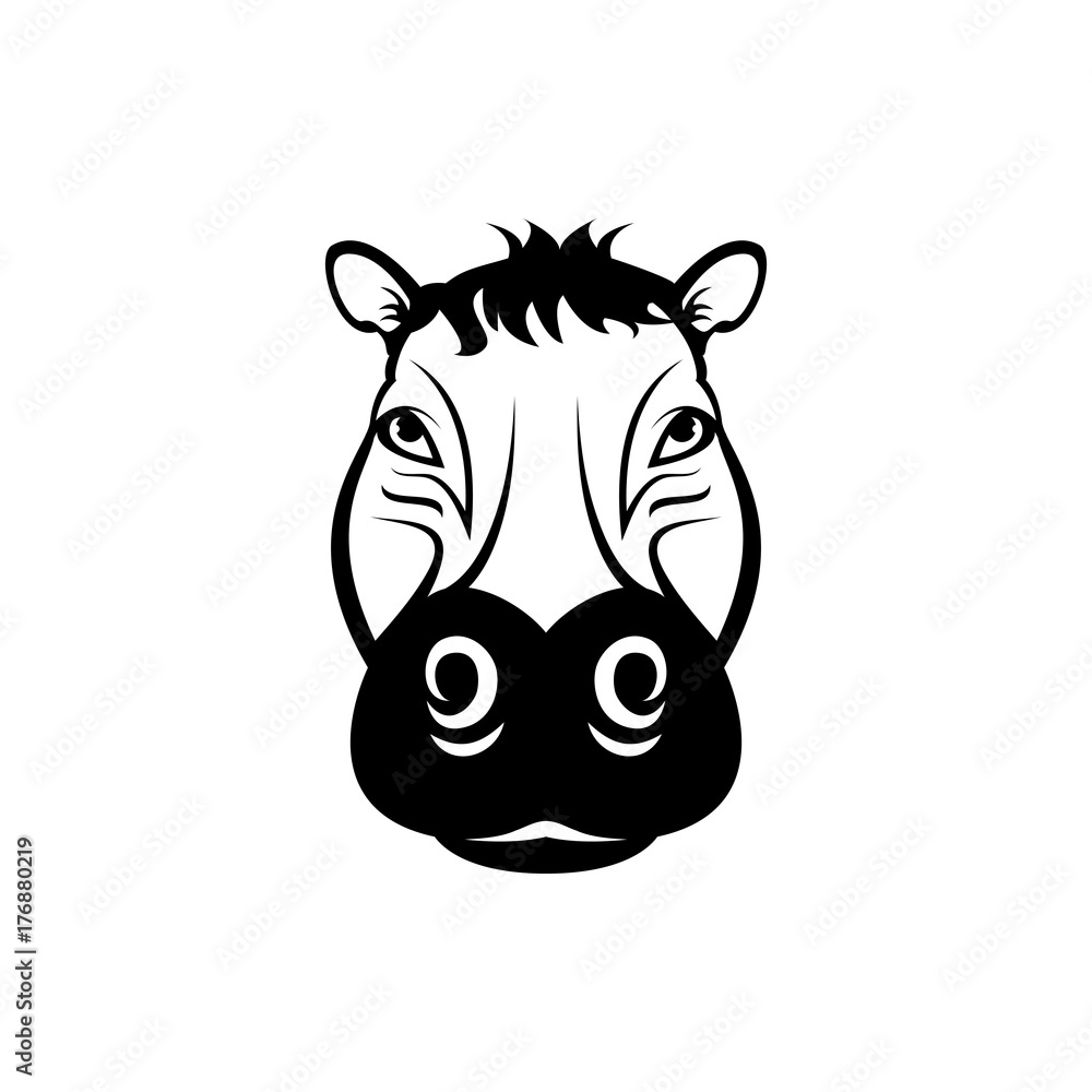Vector hippo head, face for retro hipster logos, emblems, badges, labels template and t-shirt vintage design element. Isolated on white background Vector hippo head, face for retro hipster logos, emblems, badges, labels template and t-shirt vintage design element. Isolated on white background