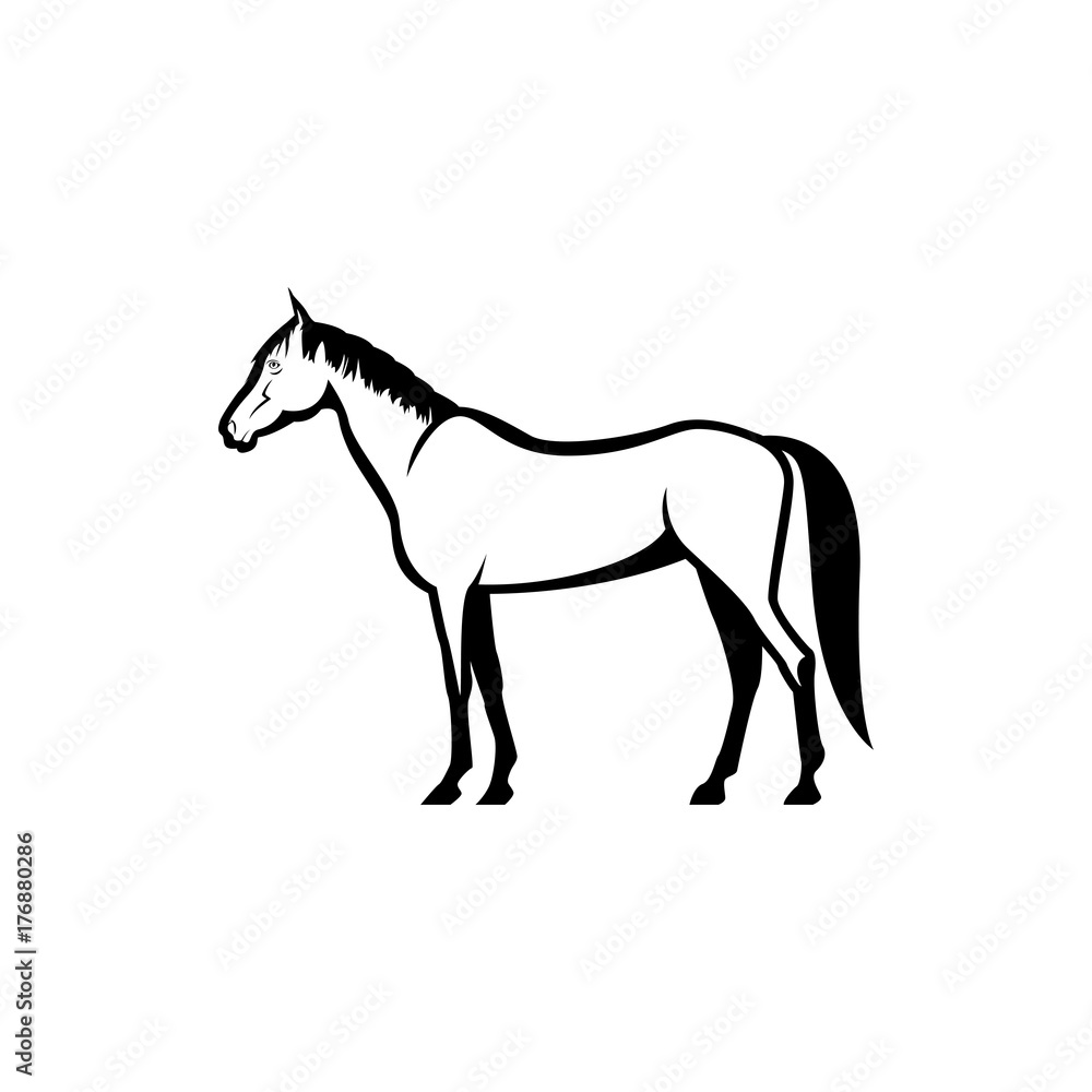 Vector horse silhouette view side for retro logos, emblems, badges, labels template vintage design element. Isolated on white background Vector horse silhouette view side for retro logos, emblems, badges, labels template vintage design element. Isolated on white background