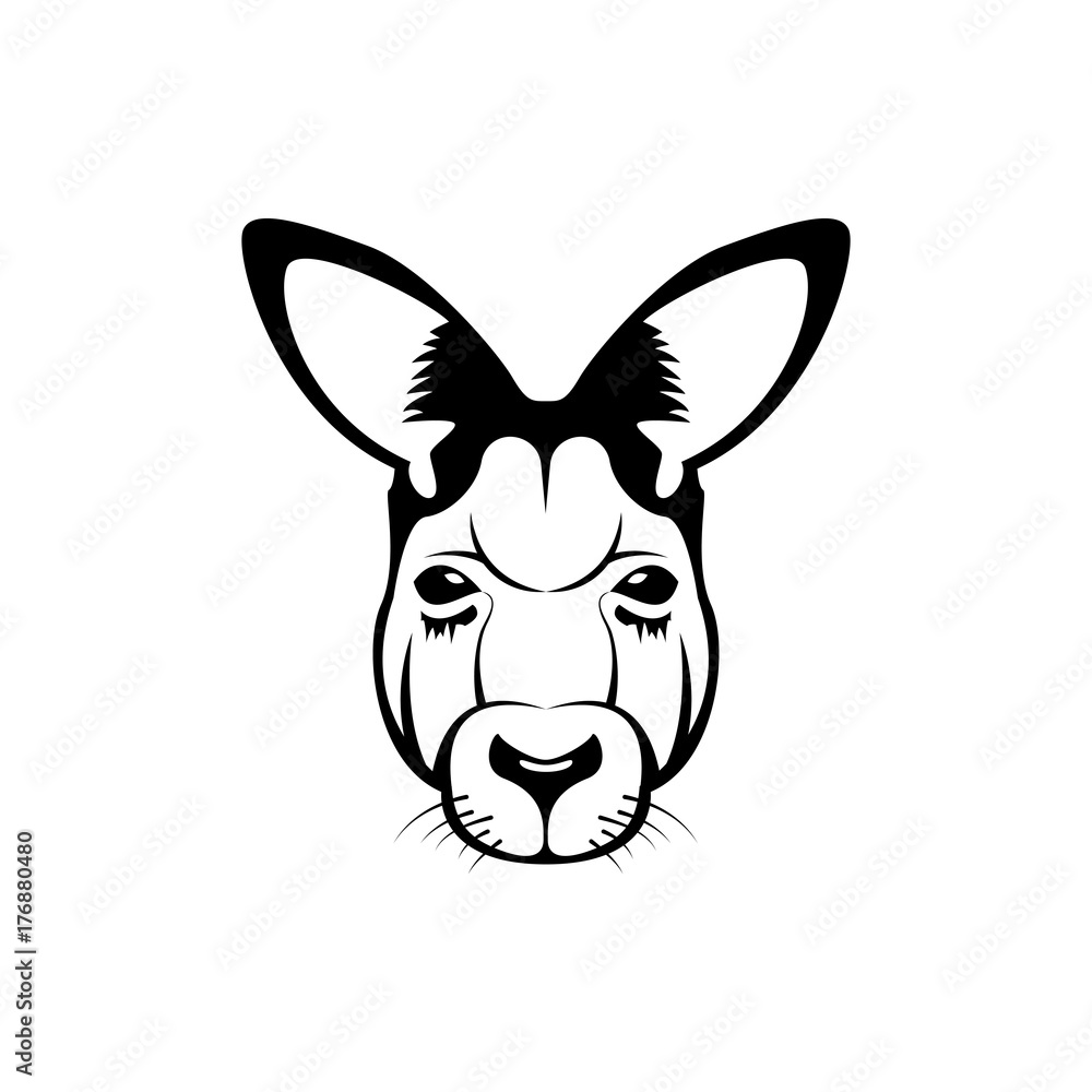 Vector kangaroo head, face for retro hipster logos, emblems, badges, labels template and t-shirt vintage design element. Isolated on white background Vector kangaroo head, face for retro hipster logos, emblems, badges, labels template and t-shirt vintage design element. Isolated on white background