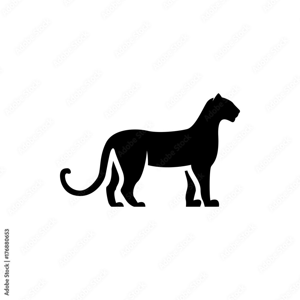 Obraz premium Vector leopard silhouette view side for retro logos, emblems, badges, labels template vintage design element. Isolated on white background