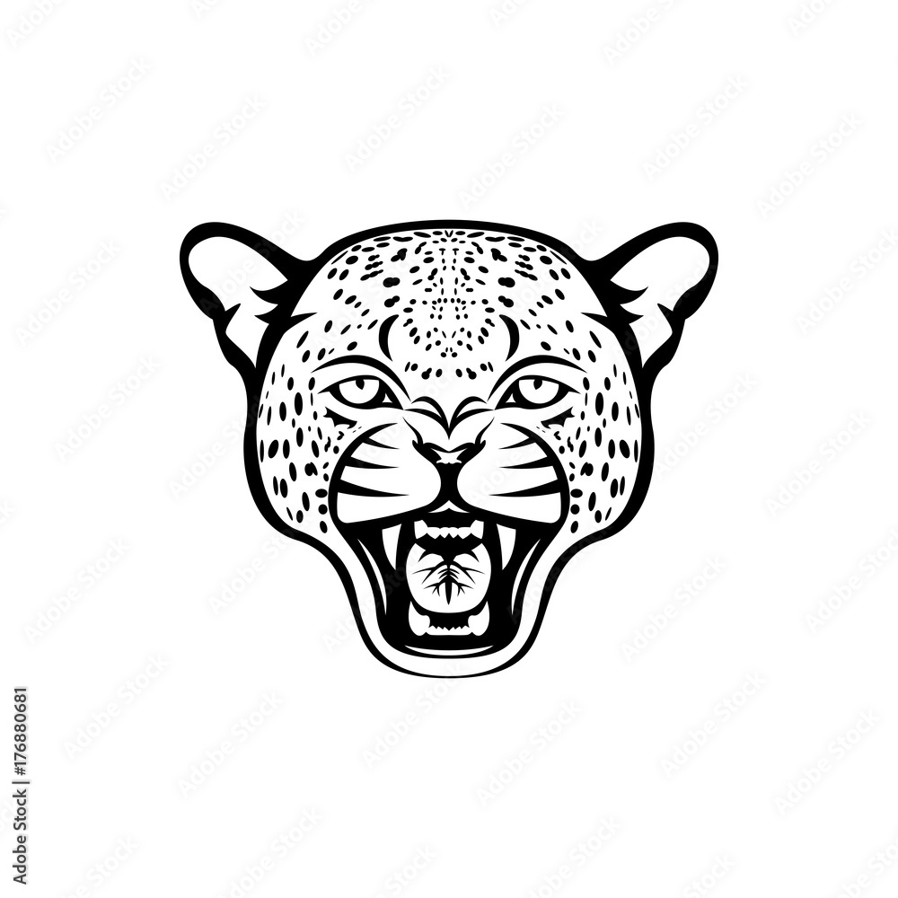 Vector leopard head, face  for retro logos, emblems, badges, labels template and t-shirt vintage design element. Isolated on white background
