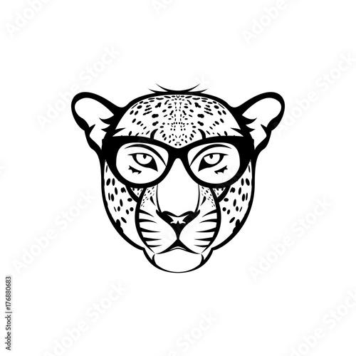 lVector leopard head, face  for retro logos, emblems, badges, labels template and t-shirt vintage design element. Isolated on white background