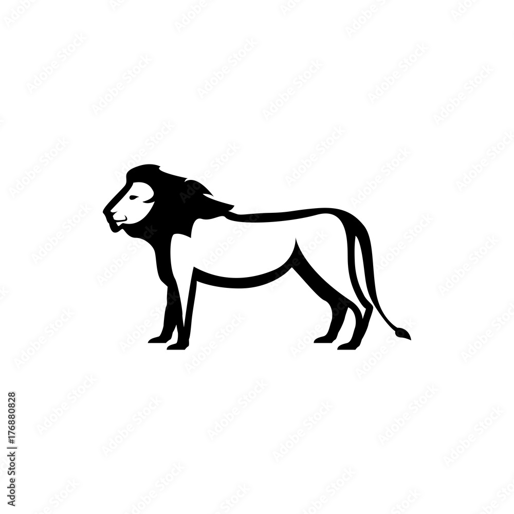 Fototapeta premium Vector lion silhouette view side for retro logos, emblems, badges, labels template vintage design element. Isolated on white background