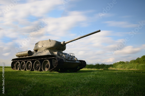 Historical tank with cloudy background photo