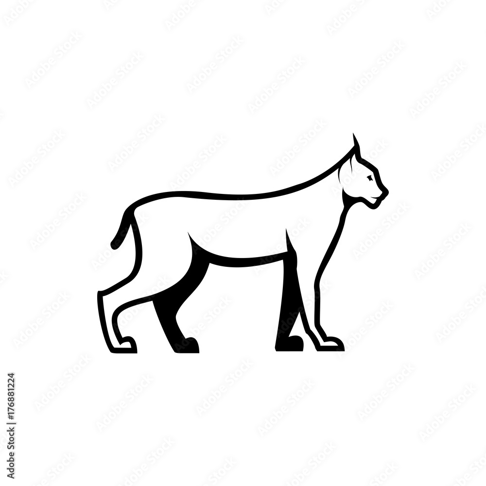 Vector lynx silhouette view side for retro logos, emblems, badges, labels template vintage design element. Isolated on white background