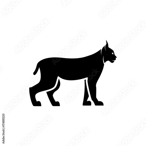 Vector lynx silhouette view side for retro logos, emblems, badges, labels template vintage design element. Isolated on white background