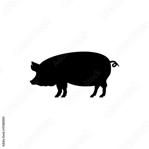 Vector pig silhouette view side for retro logos, emblems, badges, labels template vintage design element. Isolated on white background