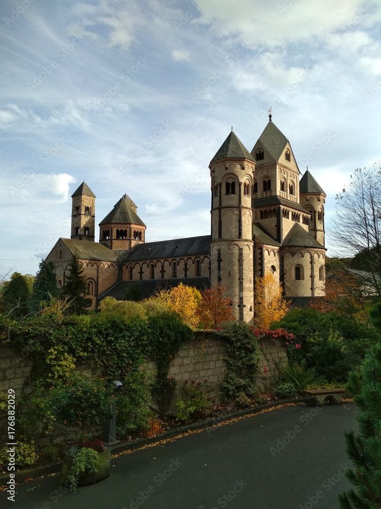 Old medieval benedictine Abbey in Maria Laach, Germany, first founded in 1093 - front view