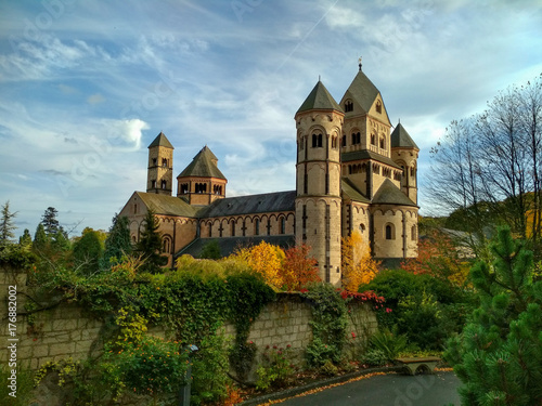 Old medieval benedictine Abbey in Maria Laach, Germany, first founded in 1093 - front view