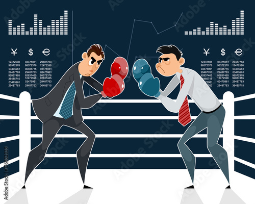 Confrontation of businessmen boxers