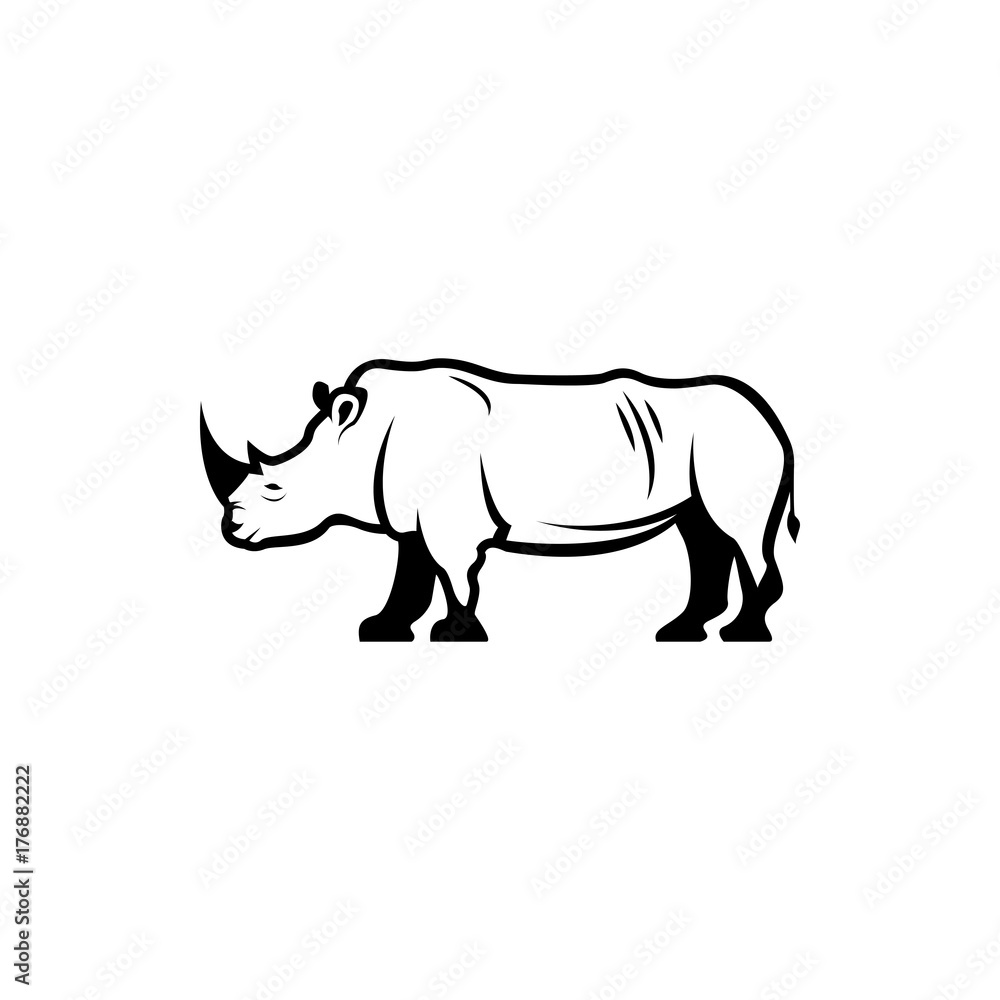 Vector rhino silhouette view side for retro logos, emblems, badges, labels template vintage design element. Isolated on white background Vector rhino silhouette view side for retro logos, emblems, badges, labels template vintage design element. Isolated on white background
