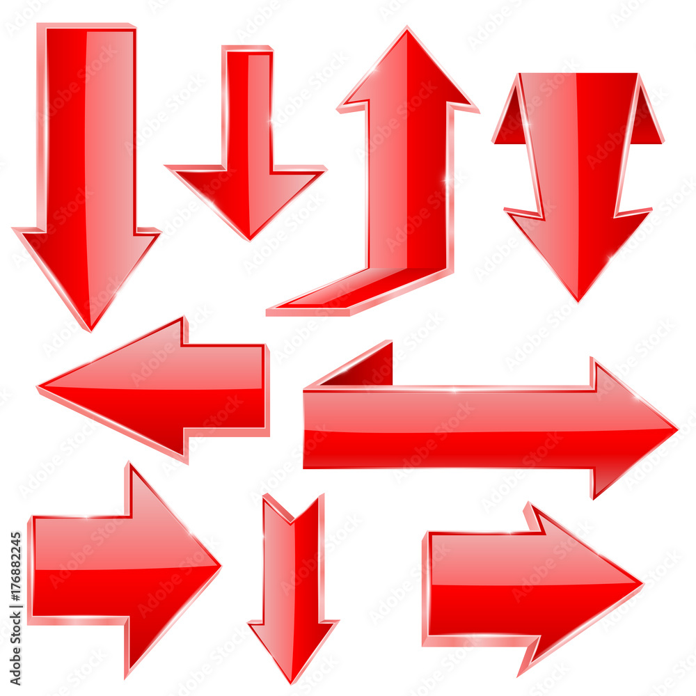 Arrows. Set of red shiny icons Arrows. Set of red shiny icons