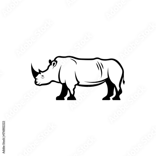Vector rhino silhouette view side for retro logos, emblems, badges, labels template vintage design element. Isolated on white background