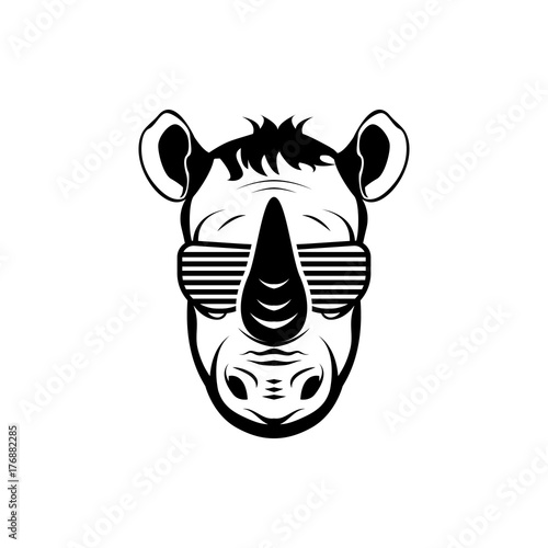 Vector rhino head, face  for retro logos, emblems, badges, labels template and t-shirt vintage design element. Isolated on white background