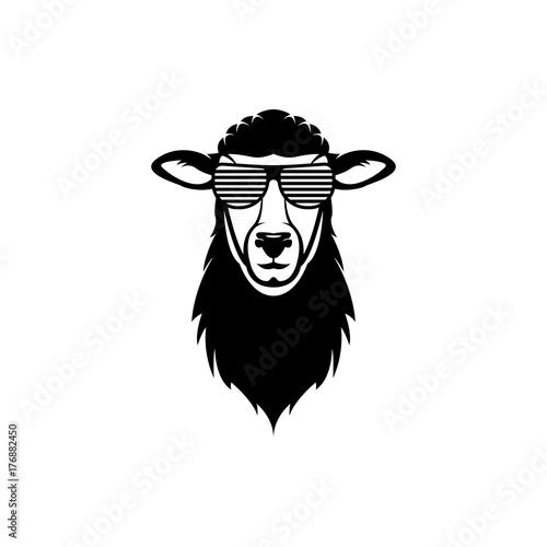 Vector sheep head, face for retro logos, emblems, badges, labels template and t-shirt vintage design element. Isolated on white background