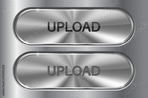 Upload buttons. Metal oval buttons on iron brushed background