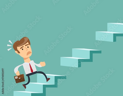 Man climbs the steps of collapsing ladder. Stock flat vector illustration.