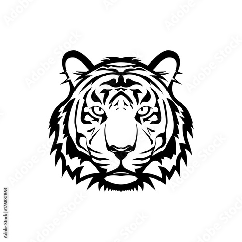 Vector tiger head, face  for retro logos, emblems, badges, labels template and t-shirt vintage design element. Isolated on white background photo