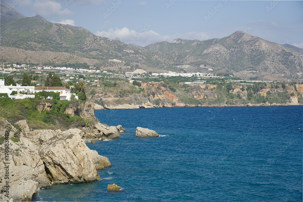 A view from Balcon de Europa, Nerja, Malaga province, Andalusia, Spain                          
