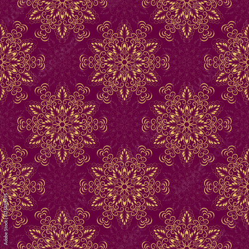 Seamless Mandala Pattern over purple
