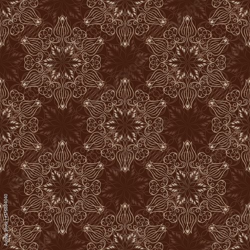 Seamless Mandala Pattern over dark brown
