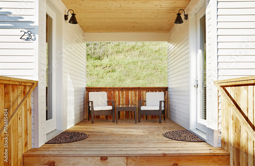 Sitting porch on tiny house