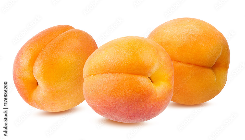 Three fresh apricots isolated on white background with clipping path Three fresh apricots isolated on white background with clipping path