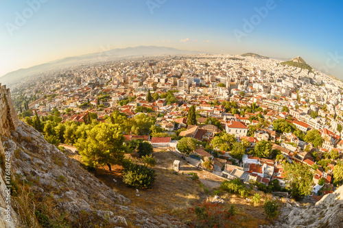View of the old city of Athens from the Acropolis. Fisheye view © Ilya