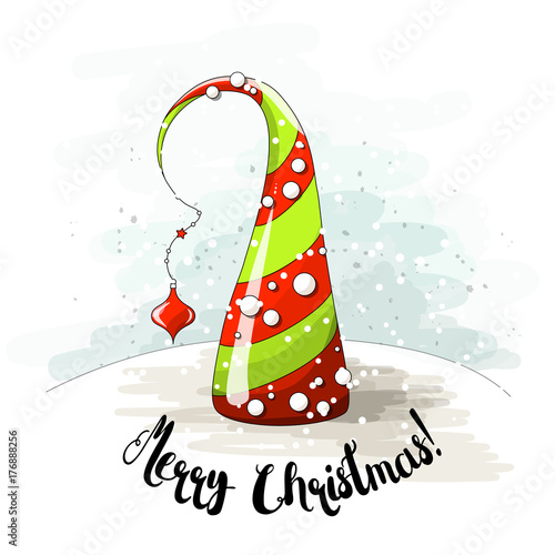 Seasonal motive, abstract christmas tree with pearls and text Let it snow, vector illustration