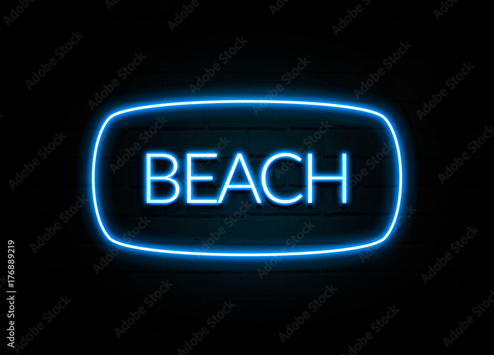 Beach - colorful Neon Sign on brickwall Beach - colorful Neon Sign on brickwall