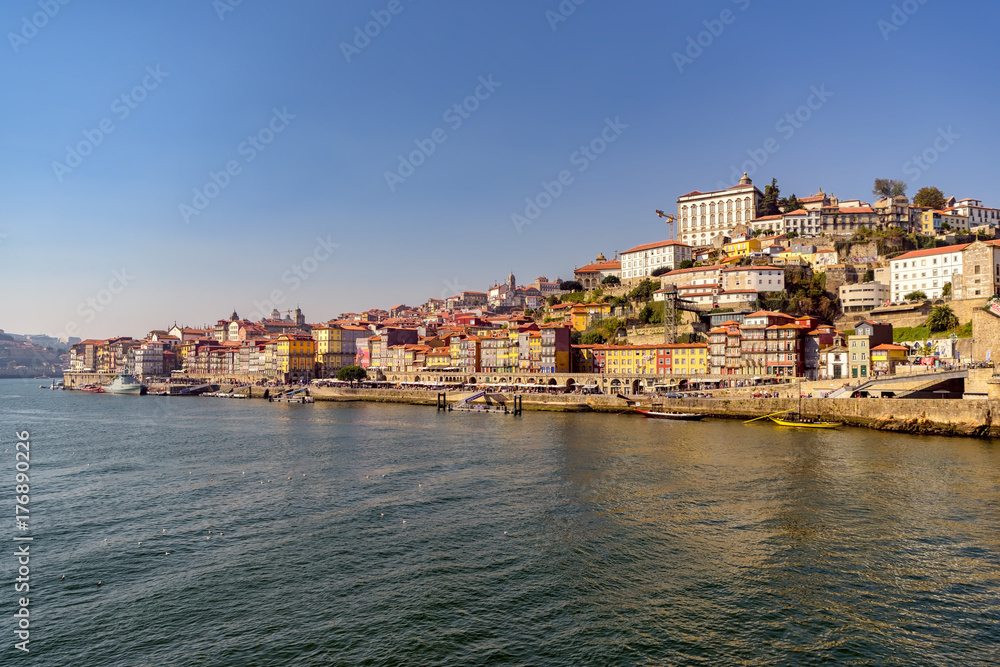 VIew of Ribeira neighborhood and river Duero in Porto, Portugal