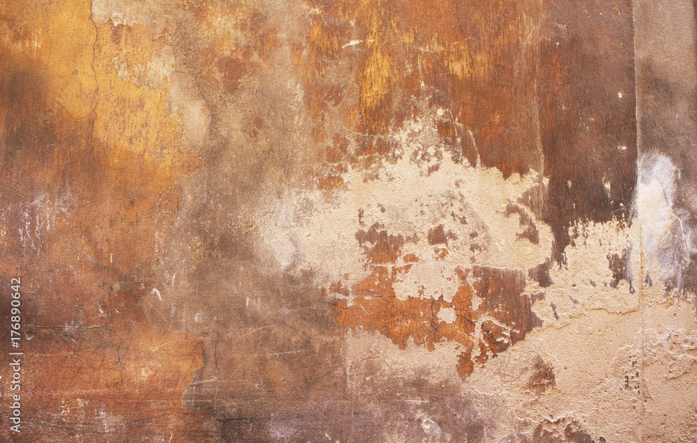 Obraz premium Close up view of old, rusty, aged stone wall in Palma De Mallorca.