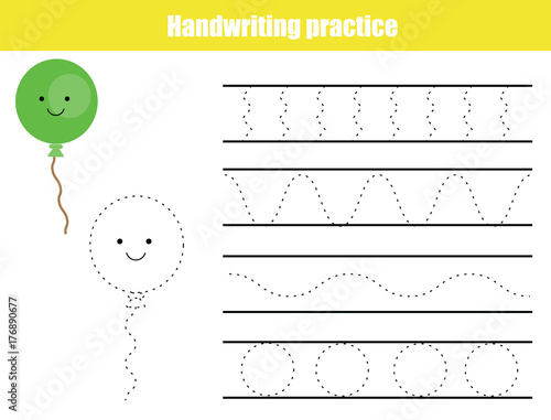 Handwriting practice sheet. Educational children game, printable worksheet for kids. Writing training printable worksheet. Wavy shapes